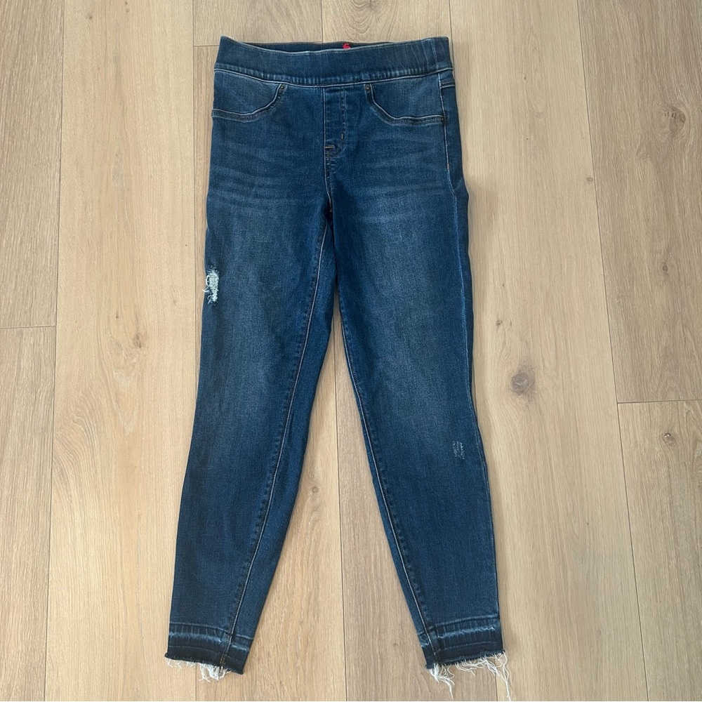 SPANX Women Denim Slim Skinny Medium Wash Rips Raw Hem Size S/P